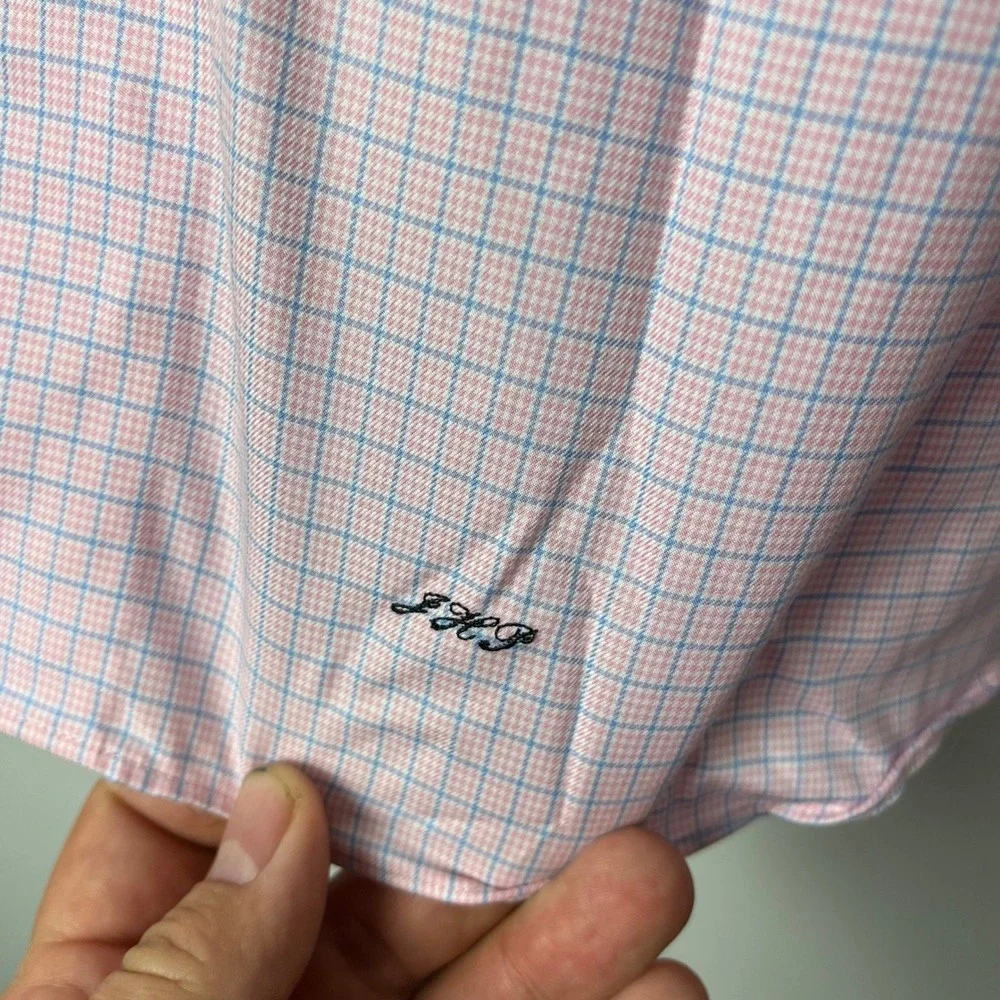 Proper Cloth Button Down Shirt Mens XL Pink Blue Plaid Short Sleeve Business